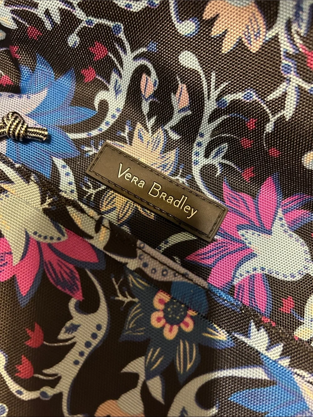 Vera Bradley Black Floral Backpack with Blue & Pink Accents